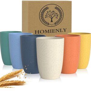 Homienly Unbreakable Wheat Straw Glasses, Set of 6, Reusable.